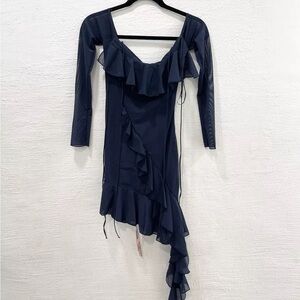 HOUSE OF CB 'Kiki' French Navy Ruffle Mini Dress NWOT size XS